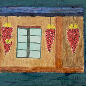 Ristras on an outside wall, Original Oil Pastels and Acrylic Drawing by Marie Louise Bosin, MA, Image 1.