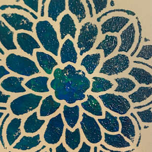 Mandala Stencil Print, Acrylic, Green and Blue by Marie Louise Bosin, MA, Image 1.