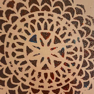 Mandala Stencil Print, Acrylic Red Brown by Marie Louise Bosin, MA, Image 1.