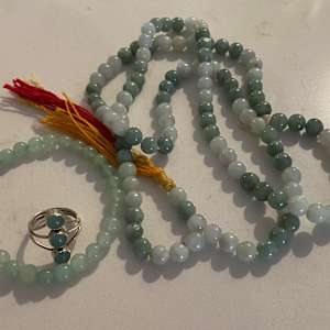 Light Jade mala, bracelet and ring from Artists private collection by Marie Louise Bosin, MA, Image 1.