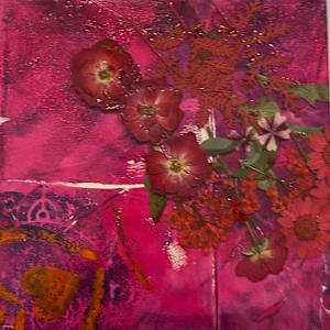 Mandala on Pink Wall with Dried Flowers Original Acrylic image by Marie Louise Bosin, MA, Image 1.