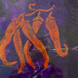 Orange Chili Ristra on a Purple Wall Original Acrylic Gelli Plate Print by Marie Louise Bosin, MA, Image 1.