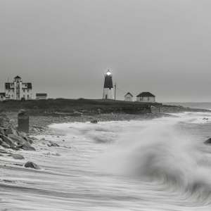 Point Judith Lighthouse - black & white by Daniel Butler
