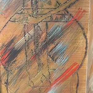 Warrior Princess by Yolanda Patton  Image: Burned Wood with Acrylic paint 