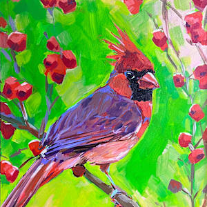 Cardinal with Berries by Laura Green