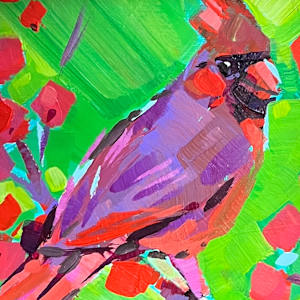 Radiant Cardinal with Green Background by Laura Green, Image 2.