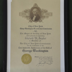 Certificate Appointing Edward H. Snyder as a Member of The City of New York Commission 