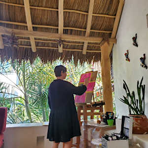 Sol y Selva 2 by Rachel Wilsey  Image: Rachel painting in Sayulita Mexico, February 2023