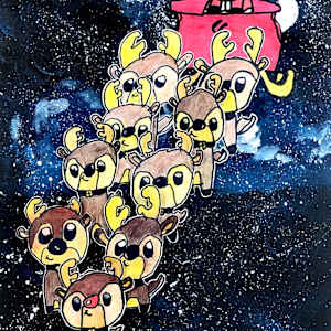 Santa and Reindeer by Abbie