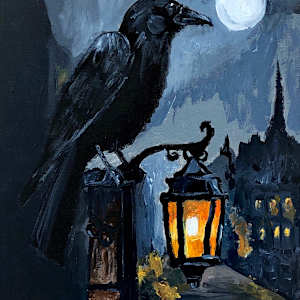 Raven & Street Light by AJ