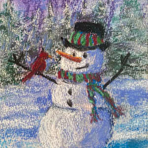 Cardinal and Snowman by Natalie Campbell