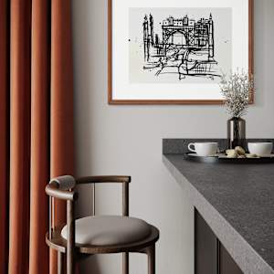 City Bridge by Ladianne Henderson  Image: City Bridge by Ladianne Henderson.  Ink on paper. 24x18 in. 2024. MOCKUP 1