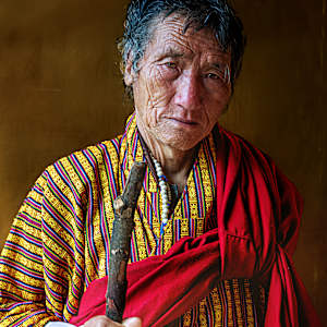 Bhutanese Man With Walking Stick by George Salter Photography