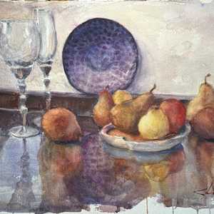 Pears, Glass, and Silver by Shauna Shane, Image 1.