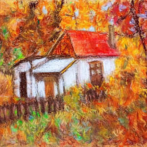 House in Autumn Woods by Eva Biro