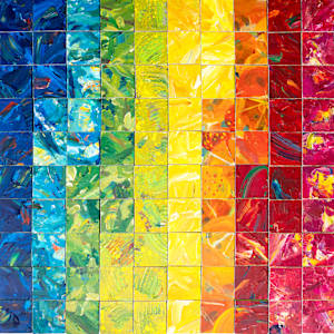 100-Block Prime Numbers Puzzle (10x10 grid - 2.5 inch cubes) by Juliet Fiss  Image: Side 3: Abstract Expressionist Textured Rainbow Gradient