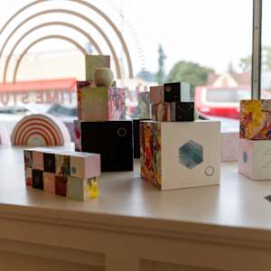 25-Block Prime Numbers Puzzle (5 x 5 grid - 1.75 inch cubes) by Juliet Fiss  Image: Installation