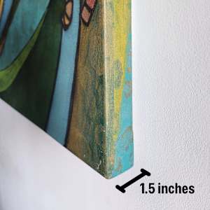 Fat Sparrow by Tony Hyden  Image: The edge of the acrylic fine art painting "Fat Sparrow" where the depth of the canvas is graphically indicated.