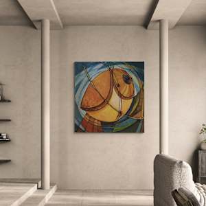 Fat Sparrow by Tony Hyden  Image: The painting "Fat Sparrow" in a contemporary home setting.