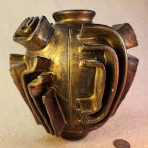 Bronze Assemblage Vase VII by Tony Hyden  Image: ceramic sculptural vase glazed bronze - to scale