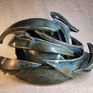 The Hyden Sphere by Tony Hyden  Image: teal abstract ceramic sculpture