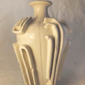 White Assemblage Vase II by Tony Hyden  Image: white contemporary ceramic sculptural vase - to scale