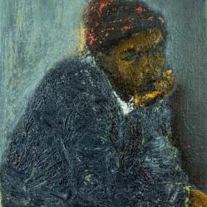 contemplation in blue and ochre by Temi Wynston Edun, Image 1.