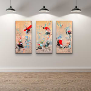 Phantasia I by Diana Linsse  Image: Phantasia Triptychon hanging on Art Gallery wall
