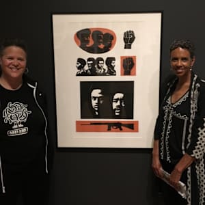 [Exhibit Collection] HOMAGE TO THE PANTHERS by Elizabeth Catlett  Image: With Fredrika Newton, widow of Huey P. Newton, who commissioned this work from Elizabeth Catlett.