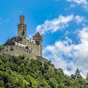 Marksburg Castle, located above the town of Braubach in the Rhineland-Palatinate region of Germany. by David Whited, Image 1.
