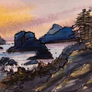 Whiskey Painting, California Coast Sunset by David Whited