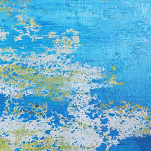 "MadIsland #4" by Steven McHugh  Image: Detail photo. "MadIsland #4 is a captivating work of art that will add depth and character to any room. The combination of oil stick, oil, beach sand, and cold wax creates a one-of-a-kind texture that draws the eye. Measuring 19.5" x 15.5" and framed in a gallery floater frame, this piece is ready to be hung and admired. The varnished wood frame provides a sleek and modern look that will complement any decor. Own a piece of original abstract art that is sure to start conversations and inspire contemplation.