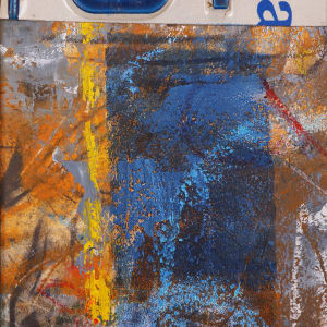 Five by Steven McHugh  Image: Original mixed media abstract oil painting by Stevenjohn McHugh titled "Five". Measures 13.5" x 9.75" x 1.5. Framed size is 14.25 x 10.5" x 2.5". Inspired by Robert Rauschenberg (1925-2008) and his combined paintings and adding found objects to works of art, in this case, a portion of a license plate. Mixed media with oil stick, marker, oil, graphite, charcoal and cold wax on Arches oil paper glued on wood panel with PH balance glue. Side of wood cradle (solid wood) is varished natural. Signed on front and back. Framed is a vanished gallery frame solid wood. Shop at www.stevemchughart.com #madelineisland #stevemchughart.com #bayfieldwi #apostleislands #wisconsinartist #mixedmedia #modernart #contemporaryart #painting #contemporarypainter #paintstudio #artgallery #fineart #abstractart #artcollector #originalart #contemporaryartwork #studio #artgallery #artcollector #artadvisor #artcurator #abstraction #abstractart #abstractpainting #artcollector #artistoninstagram 
