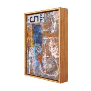Five by Steven McHugh  Image: Original mixed media abstract oil painting by Stevenjohn McHugh titled "Five". Measures 13.5" x 9.75" x 1.5. Framed size is 14.25 x 10.5" x 2.5". Inspired by Robert Rauschenberg (1925-2008) and his combined paintings and adding found objects to works of art, in this case, a portion of a license plate. Mixed media with oil stick, marker, oil, graphite, charcoal and cold wax on Arches oil paper glued on wood panel with PH balance glue. Side of wood cradle (solid wood) is varished natural. Signed on front and back. Framed is a vanished gallery frame solid wood. Shop at www.stevemchughart.com #madelineisland #stevemchughart.com #bayfieldwi #apostleislands #wisconsinartist #mixedmedia #modernart #contemporaryart #painting #contemporarypainter #paintstudio #artgallery #fineart #abstractart #artcollector #originalart #contemporaryartwork #studio #artgallery #artcollector #artadvisor #artcurator #abstraction #abstractart #abstractpainting #artcollector #artistoninstagram 