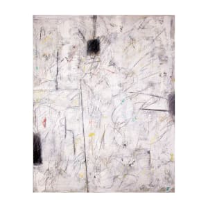 "STILL BREATHING" by Steven McHugh  Image: "Still Breathing" is a captivating piece of abstract expressionist art that demands attention with its bold colors and textures. The underpainting showcases a variety of hues and textures, creating an intriguing base for the black blocks and dynamic mark making throughout the canvas. This large, 60" x 48" mixed media piece is a striking addition to any art collection, with white overtones that are enhanced by the addition of crayon, graphite, and charcoal marks. Each viewing of "Still Breathing" offers a new discovery, making it an ideal focal point for any space.

This abstract expressionist painting dominated by a white background with an array of lines and sporadic shapes. The piece features several black patches and scribbles in different directions, creating a dynamic and somewhat chaotic composition. There are subtle hints of other colors, such as yellow, green, and red, interspersed throughout the painting, contributing to a sense of depth and complexity. The overall effect is energetic and evokes a sense of spontaneity and movement.

Shipping and sales tax will be calulated after purchase.