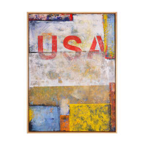"Back to the USA"  Image: "My challenge in painting a diptych is to create two paintings that can stand together or alone."

Original abstract oil painting by Stevenjohn McHugh. Mixed media acrylic, oil, graphite, oil crayon and cold wax on paper glued to wood panel with PH balanced glue. Side of wood cradle (solid wood) is clear varnished. Signed on front and back. This abstract series is based on weathered and worn surfaces. Dyptic painting is @ 45" x 30.75" x 2.5" when spaced 1' apart.