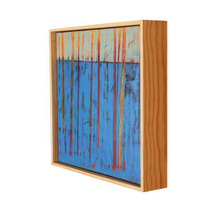 "Winter Solstice" by Steven McHugh  Image: Side view of blue mixed media painting, titled "Winter Solstice" by abstract painter Steve McHugh on Madeline Island, Lake Superior, Apostle Island Lake Shore Park.