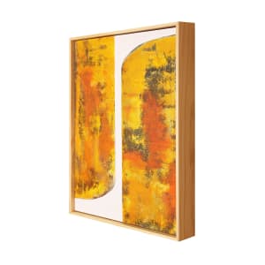 "Yellow Bars #2" by Steven McHugh  Image: Side view image of "Yellow Bars #2" is  a captivating mixed media painting that is sure to make a statement in any room. Measuring 20" x 16", this bold and vibrant piece features stunning shades of yellow and orange that will bring a burst of energy to your home or office. The painting is beautifully framed in a sleek gallery floating wood frame, adding a touch of modern elegance to the artwork. This original piece is the perfect addition to any art collection or the ideal focal point for a room in need of a pop of color. Add a touch of warmth and vibrancy to your space with "Yellow Bars #2". Painting with frame is 20.5" x 16.25".
Sales tax and shipping is added after purchase.
