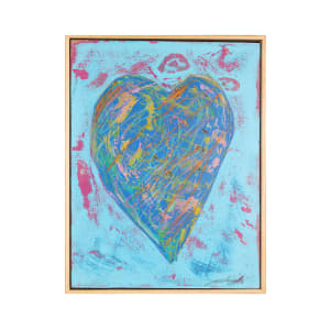 "Blue Heart" by Steven McHugh  Image: "Blue Heart" is a unique and textured work of art that will make a powerful statement in any space. McHugh's use of bold strokes and intricate patterns allows the painting to evoke a sense of deep emotion and introspection, making it a thought-provoking addition to any art collection. With its vibrant teal, deep blue, and delicate touches of gold and orange, "Blue Heart" is a captivating piece that is sure to captivate and inspire all who have the privilege of experiencing its raw beauty. Whether you are a seasoned art collector or a first-time buyer, "Blue Heart" is an exceptional investment that will bring a sense of depth and sophistication to any environment. Don't miss the opportunity to own this stunning original painting and bring a touch of creativity and passion into your life.

Painting is a combination of graphite, wax crayon, oil and cold wax layers, reduced with scrapping and sanding to create this worn surface. Surface is arches oil paper, glued to wood panel with PH balanced glue and placed in custom gallery floating frame.

Shipping and state sales tax is added after purchase.