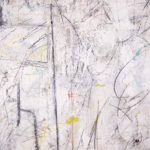 "STILL BREATHING" by Steven McHugh  Image: Detail view of "Still Breathing,"  a captivating piece of abstract expressionist art that demands attention with its bold colors and textures. The underpainting showcases a variety of hues and textures, creating an intriguing base for the black blocks and dynamic mark making throughout the canvas. This large, 60" x 48" mixed media piece is a striking addition to any art collection, with white overtones that are enhanced by the addition of crayon, graphite, and charcoal marks. Each viewing of "Still Breathing" offers a new discovery, making it an ideal focal point for any space.

This abstract expressionist painting dominated by a white background with an array of lines and sporadic shapes. The piece features several black patches and scribbles in different directions, creating a dynamic and somewhat chaotic composition. There are subtle hints of other colors, such as yellow, green, and red, interspersed throughout the painting, contributing to a sense of depth and complexity. The overall effect is energetic and evokes a sense of spontaneity and movement.

Shipping and sales tax will be calulated after purchase.