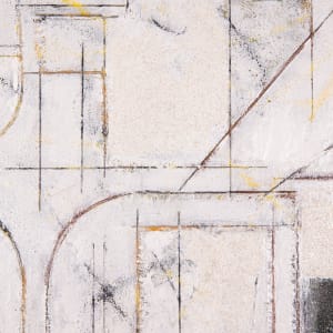 "Looking For Meaning" by Steven McHugh  Image: Detail view of  "Looking For Meaning,"  an exquisite 16.75" x 16.75" x 2.5" abstract piece crafted with oil and cold wax, beach sand, graphite, and crayon. Each layer invites you to explore the nuanced interplay of materials and colors, inspired by urban settings. This artwork exemplifies the unique, non-representational abstract style found exclusively at stevemchughart.com, where every piece conveys depth and emotion. Elevate your space with this captivating blend of simplicity and complexity.

This artwork is a piece of abstract art that features a series of intersecting lines and geometric shapes. The composition is made up primarily of curved lines and straight edges that form a grid-like pattern. The background is predominantly white, with areas of texture that give it a slightly rough and tactile appearance. Several areas contain dark black and yellow accents, which add depth and contrast to the piece. The overall impression is one of a well-balanced and dynamic interplay between order and randomness, with the clean lines and shapes suggesting architectural or technical influences.

Sales tax and shipping cost added after destination is determined.