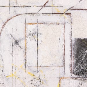 "Looking For Meaning" by Steven McHugh  Image: Detail view of  "Looking For Meaning,"  an exquisite 16.75" x 16.75" x 2.5" abstract piece crafted with oil and cold wax, beach sand, graphite, and crayon. Each layer invites you to explore the nuanced interplay of materials and colors, inspired by urban settings. This artwork exemplifies the unique, non-representational abstract style found exclusively at stevemchughart.com, where every piece conveys depth and emotion. Elevate your space with this captivating blend of simplicity and complexity.

This artwork is a piece of abstract art that features a series of intersecting lines and geometric shapes. The composition is made up primarily of curved lines and straight edges that form a grid-like pattern. The background is predominantly white, with areas of texture that give it a slightly rough and tactile appearance. Several areas contain dark black and yellow accents, which add depth and contrast to the piece. The overall impression is one of a well-balanced and dynamic interplay between order and randomness, with the clean lines and shapes suggesting architectural or technical influences.

Sales tax and shipping cost added after destination is determined.