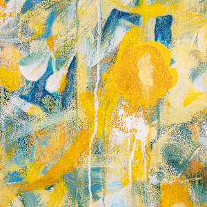 "Garden #1" by Steven McHugh  Image: Detail view of "Garden #1," a captivating creation by Steve McHugh, a mixed-media non-representational abstract artist based on the enchanting Madeline Island in Lake Superior, WI. This vibrant piece draws inspiration from the serene landscapes of the Apostle Islands, effortlessly blending colors and textures to evoke a sense of tranquil beauty. Each brushstroke and material choice in "Garden #1," reflects the unique artistry and meticulous craftsmanship.  Discover the transformative power of abstract art with this dynamic masterpiece, perfect for adding depth and elegance to any space.

The artwork is an abstract painting featuring a vibrant composition dominated by shades of yellow, white, blue, and green. The canvas is filled with loosely defined floral shapes, where yellow flowers are prominent, interspersed with white blossoms. The use of dripping paint adds a sense of fluidity and motion, while soft, overlapping brushstrokes create a layered texture. The blending of colors results in a lively yet harmonious pattern, evoking the feeling of a dynamic and blooming garden. The overall effect is both energetic and delicate, with a rich interplay of color and form.

This 36" x 36" mixed media acrylic on canvas painting is unstretched canvas is shipped with stretcher bars and includes shipping.