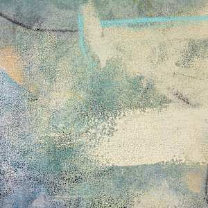 "Day Dreams #2" by Steven McHugh  Image: Detail view of "Day Dreams #2," a breathtaking mixed-media non-representational abstract byMadeline Island artist, Steve McHugh. Located in the serene and inspiring Apostle Islands of Lake Superior, WI, Steve’s work captures the essence of natural beauty and contemplative daydreams. This piece invites viewers to immerse themselves in a profound visual experience that meshes vibrant textures with masterful brushstrokes, embodying the innovative spirit of Steve. Perfect for art aficionados and collectors, "Day Dreams #2" stands as a testament to unparalleled creativity and the tranquil inspiration drawn from its unique surroundings.

Painting is on unstretched canvas 36" x 36" using acrylic raw canvas stain, grease pencils and  graphite. Painting is shipped rolled in a cardboard tube and includes stretcher bars. Shipping is included.


"Day Dreams #2" is an abstract mixed media composition dominated by soft pastel hues of blue, beige, and hints of yellow. The surface is textured with layered washes of color, giving it a misty and ethereal quality. Delicate, thin black lines intersect and create ambiguous geometric shapes, suggesting a subtle structure beneath the diffuse background. The interplay between the blurred color fields and the linear elements conveys a sense of depth and movement throughout the piece. The overall mood is calm and contemplative, inviting viewers to explore the nuanced interactions between color and form.