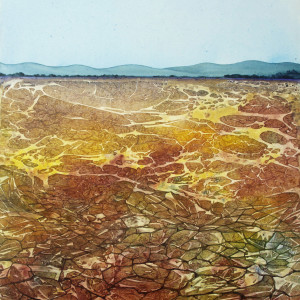 Earth Element:  Drought a watercolor on canvas by Helen R Klebesadel