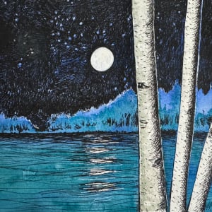 Buck Moon and Lake Birch -Drawing a Day #207 by Helen R Klebesadel