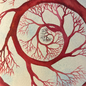 Sacred Spiral- Drawing a Day #225 by Helen R Klebesadel  Image: watercolor prior to drawing into it with ink.