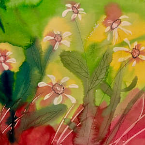 Daisy Dance -Drawing a Day #290 by Helen R Klebesadel  Image: Watercolor before ink was added.
