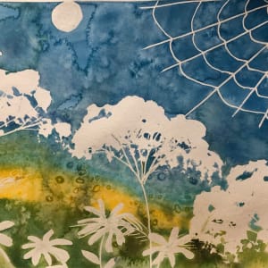 Flower Moon -Drawing a Day #36 by Helen R Klebesadel  Image: watercolor before ink.