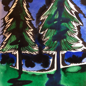 Two Pines and Full Moon -Drawing A Day #89 by Helen R Klebesadel